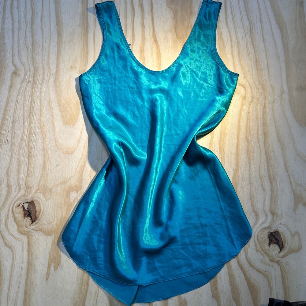 Apostrophe Intimates Teal Blue Satin Camisole Sleepwear Tank Top Medium